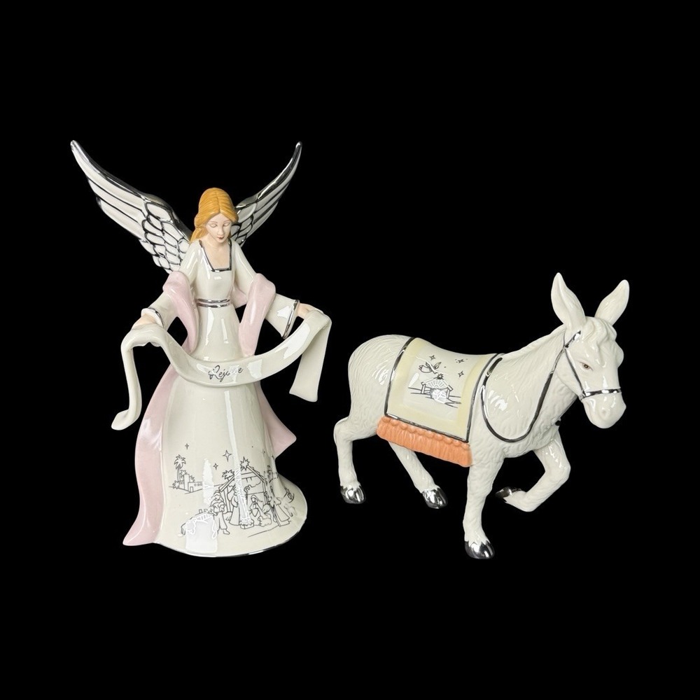 Hawthorne Village Silver Blessings Nativity‎ Rejoicing Angel and Devoted Donkey